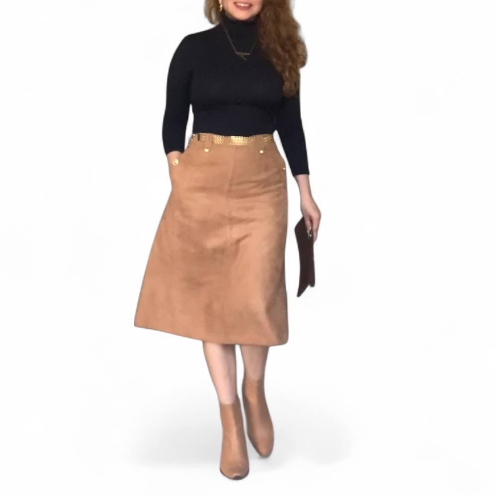 Tommy Hilfiger Tan Suede Skirt  A-Line Lined Size Small